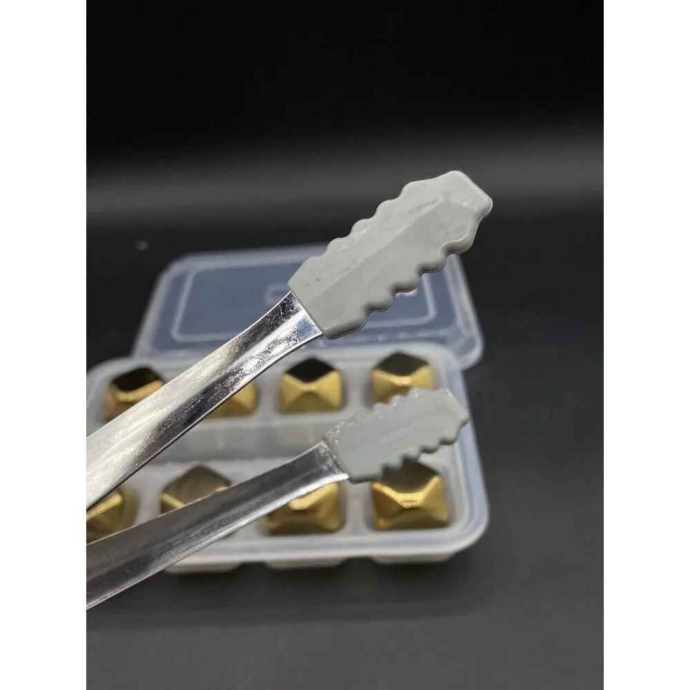 Nifty5 Whiskey Stones Gold Edition Set of 8 Stainless Steel Diamond & Tongs